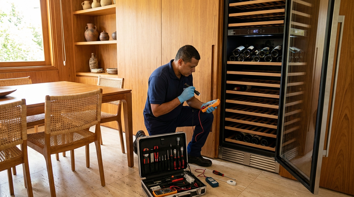 Substituição do termostato de uma adega climatizada na Vila Cabrera, Suzano‑SP