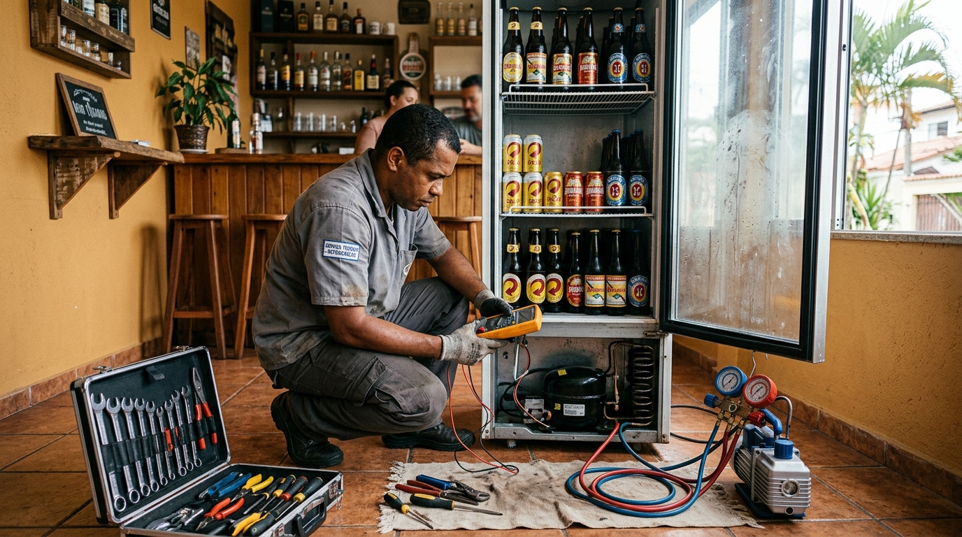 Substituição do termostato de uma cervejeira na Cidade Edson, Suzano‑SP